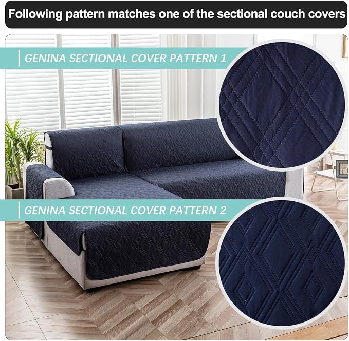 Genina Sectional Couch Covers for Dogs L Shaped Sofa Covers Chaise Lounge Cover Reversible Sofa Cover Sectional Furniture Protector for Pets, Kids (Navy Blue, X-Large)