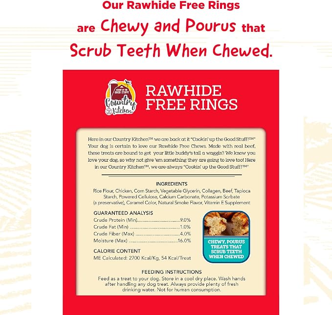 Country Kitchen Rawhide Free Beef Rings Dog Chews,Made with Real Beef,Highly Digestible,Gluten Free,7 Count (Pack of 2)