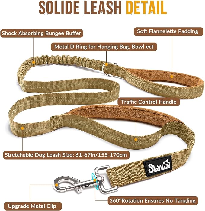 SlowTon No Pull Dog Harness - Heavy Duty Dog Harness and Leash Set for Medium Large Dogs, Reflective Tactical Harness with Soft Padded and Front Clip for Easy Walk and Training (Tan, S)