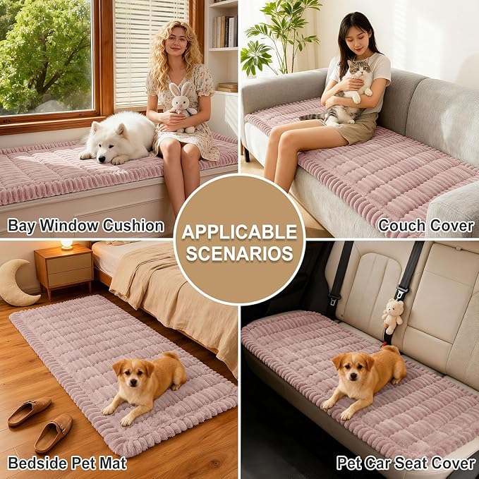 hyha Couch Cover for Dogs Washable, Non Slip Thick Flannel Sofa Protector, Pet Friendly Plush Furniture Cover for Sectional Sofa & Loveseat (Dusty Pink, 35.4" x 35.4")