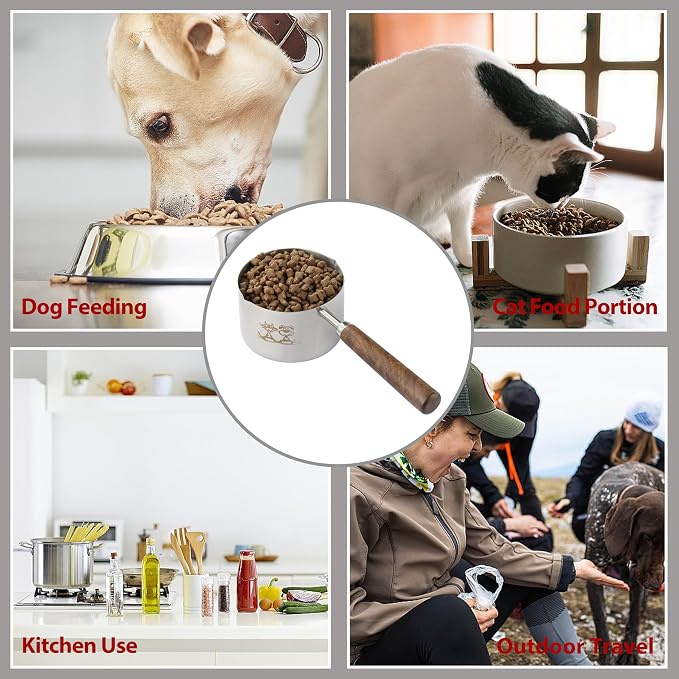 Dog Cat Food Scoop Measuring Cup, LCCOWOT Stainless Steel 1 Cup Measuring Cup, Precision Scale Measurements