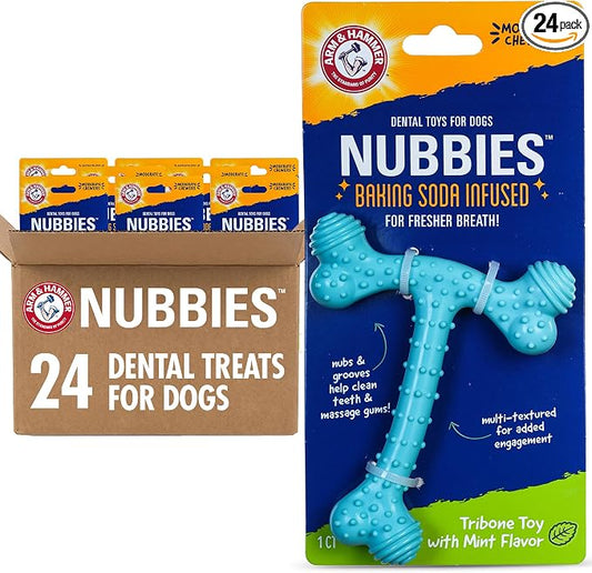 Arm & Hammer Nubbies T-Bone Dental Chew Toy Peanut Butter Flavor Textured Toy Helps Clean Teeth Supports Oral Care for Dogs Up to 35 Lbs 24 Pack Non-Edible Supervised Daily Chewing at Home