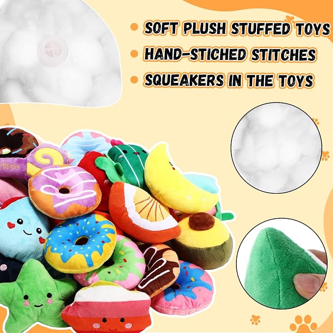 Hungdao 80 Pcs Dog Squeaky Toys Bulk for Small Dog Cute Plush Stuffed Puppy Chew Teething Toys Pet Bundle Easter Gift for Chewing Cleaning & Interactive Play(Rope Style)