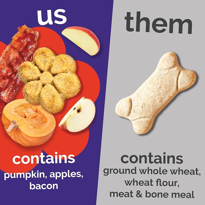 Fruitables Baked Dog Treats, Healthy Pumpkin Treat for Dogs, Low Calorie & Delicious, Made Without Wheat, Corn and Soy, Made in the USA, Allergy Friendly, Crispy Bacon and Apple Flavor, 20 oz
