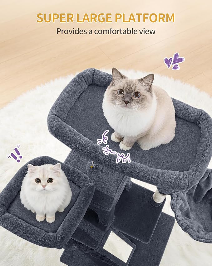Hzuaneri Large Cat Tree, 72 Inch Tall Indoor Cat Tower for 6 Large Cats, Corner Climbing Activity Pet Condo with 2 Large Platforms/2 Cats House/6 Scratching Post/1 Hanging Basket, Dark Gray MS18318SG