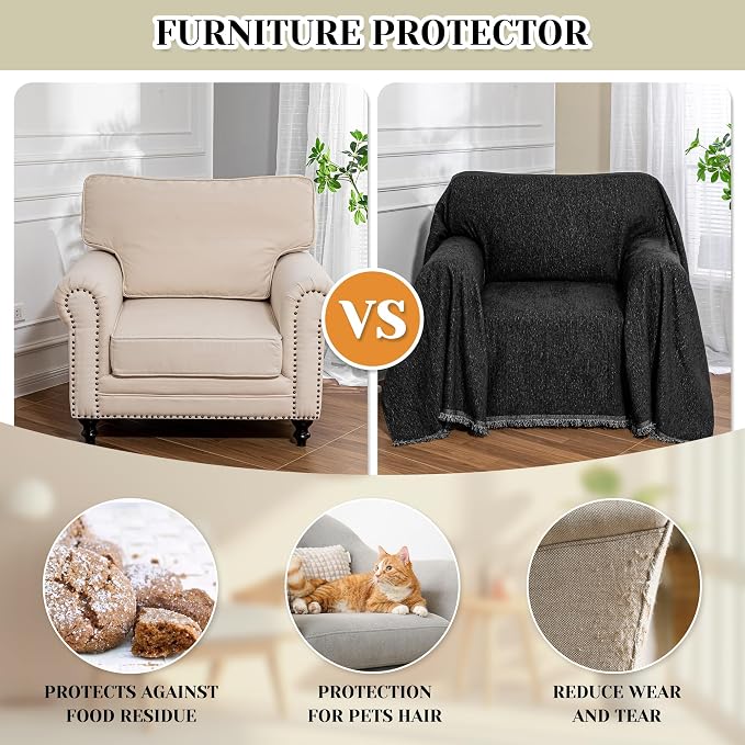 MEETSKY Oversized Chair Cover, Chenille Armchair Couch Cover for Single Sofa, Couch Cover for Dog, Recliner Chair Covers for Pet, Black, 71" X 91"