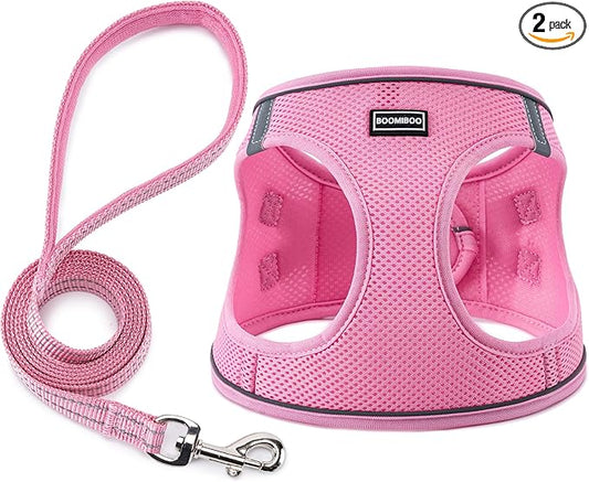 Dog Harness with Leash Set, No Pull Adjustable Reflective Step-in Puppy Pet Vest Harnesses for Small Medium Large Dogs and Cats,Pink XL