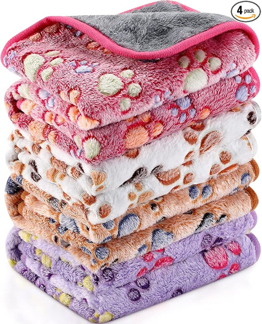 Reginary 4 Pcs Waterproof Guinea Pig Blankets Washable Small Animal Fleece Bedding Absorbent Guinea Pig Cage Liners Reusable Training Pee Pad Pet Sleep Mat for Hamster(Paw Print,35 x 24 Inch)