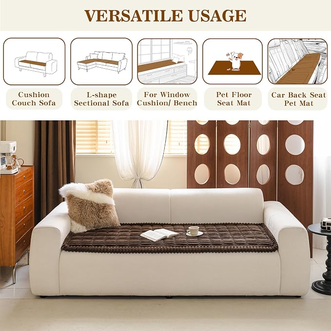 MYSKY HOME Couch Covers for 3-4 Cushion Sofa Pet Friendly, Couch Cover for Dogs, Sofa Covers for Pets Washable, Soft Non-Slip Sofa Slipcovers Furniture Protector Covers, Chococlate, 27.6" x 82.7"