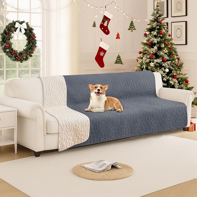 Waterproof Dog Blanket, Non-Slip Soft Pet Bed Cover, Couch Cover for Dogs Washable, Protects Sofa, Furniture, Crate, Car, Tear Resistant Leakproof Pet Blanket (82x82 Inch, Dark Grey)