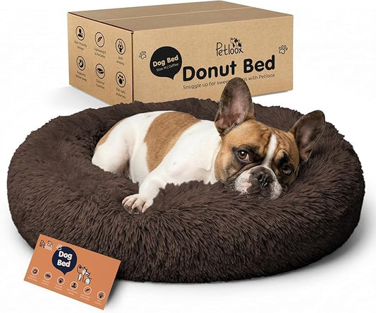 Donut Dog Bed - Premium Comfort for Anxiety Relief - Fluffy & Calming Design with Ultra-Plush Support | Cozy Round Dog Bed with Super Soft Circle Style (Coffee, Medium)