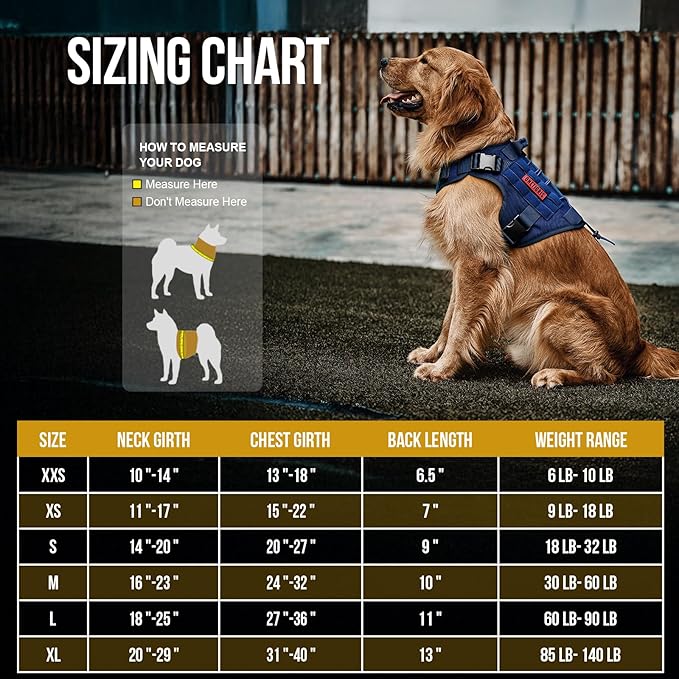 OneTigris Tactical Dog Harness Vest,No-Pull Service Dog Vest with Hook & Loop Panels,Adjustable Dog Vest Harness for Walking Hiking Training(Blue,S)