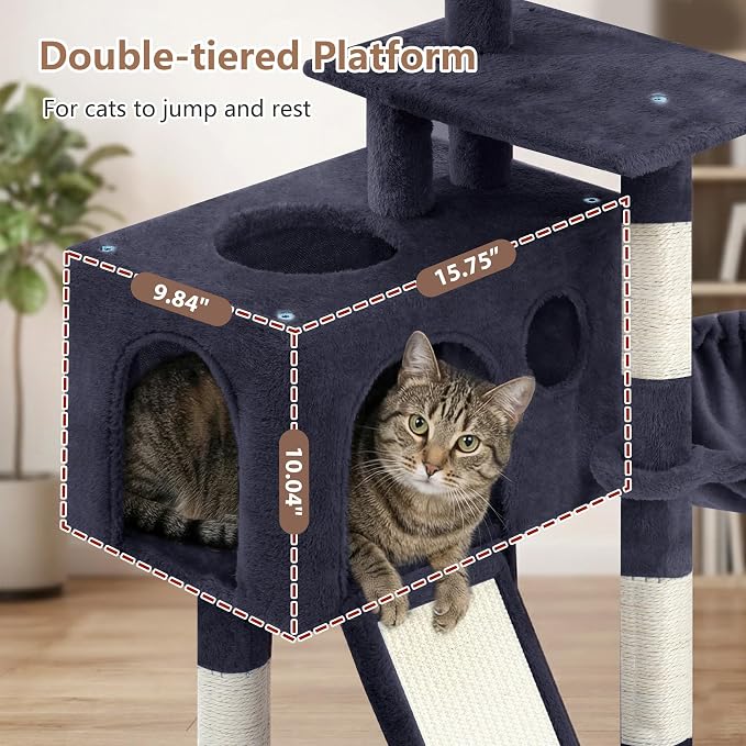 Gitelsnour Cat Tree, 42.1" Cat Tower for Indoor Kittens with Scratching Board and Posts, Multi-Level Cozy Cat Condo with 2 Perches, Hammock, Balls, Smoky Gray GCT005SG