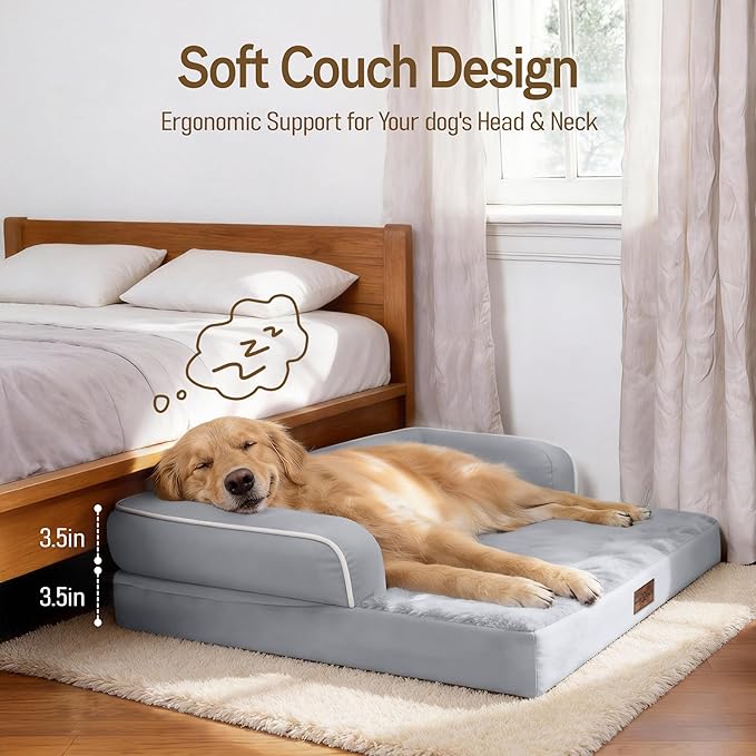 Comfort Expression Memory Foam Dog Bed for Large Medium Sized Dogs - Waterproof Orthopedic Pet Bed with Washable Removable Cover, Non-Slip Pet Sofa Couch, 36 x 27
