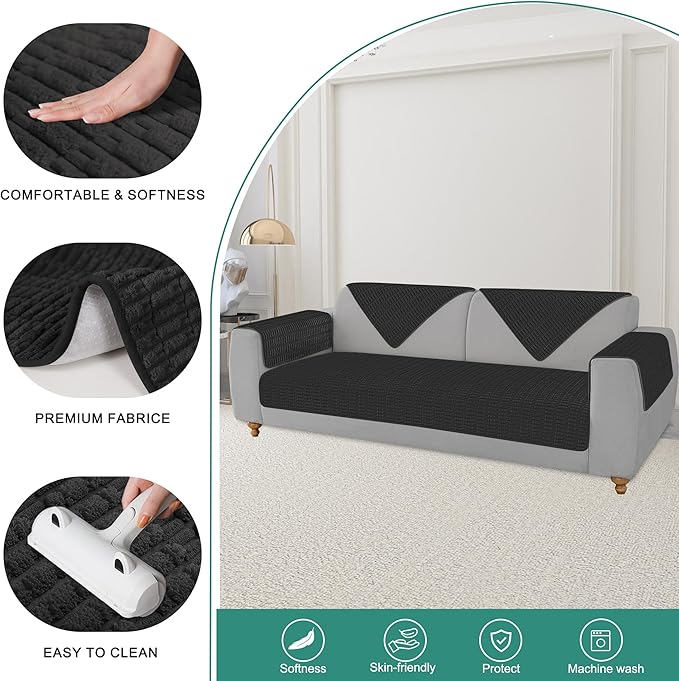 Foxdecor Couch Arm Covers Sofa Armrest Covers, Arm Chair Covers Set of 2, Non-Slip Arm Rest Cover for Sofa, Armchair Slipcovers Couch Protector (Black 30x30 inch)