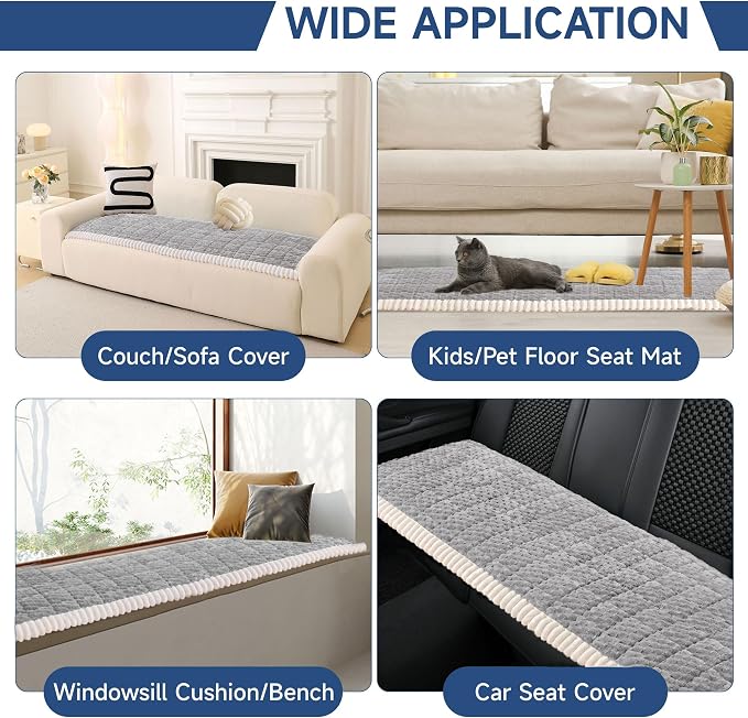 OTOB Couch Cover for Dogs Washable Non Slip Plush Sofa Covers for 3 Cushion Couch, All Seasons Fuzzy Kids Pet Friendly Sofa Slipcovers Furniture Protector Bed Mat (Light Gray, 27.6" x 70.9")