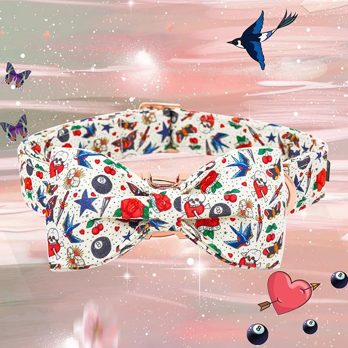 Elegant little tail Dog Collar, Girl or Boy Pet Collars Bowtie Pet Collars Bow Rose Bow for Puppy Adjustable Dog Collar for Medium Dogs