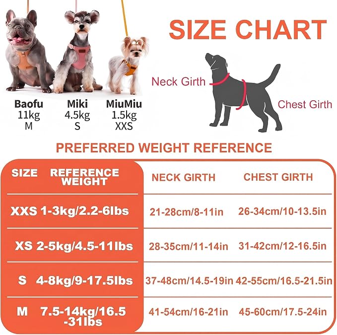 Puppytie xs Dog Harness with Multifunction Dog Leash,Soft Adjustable No Choke Escape Proof Pet Harness Vest,Orange,XS