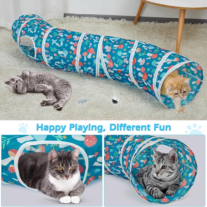 Glittme Cat Tunnel, Cat Tunnels for Indoor Cats, S-Shape Peekaboo Cat Cave with Cat Toys, Foldable Cat Tubes and Tunnels for Cats, Rabbit, Puppy, Guinea Pig