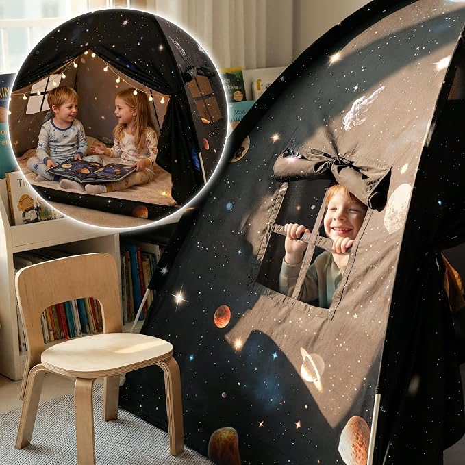 Sherilyn Full Bed Toddler Canopy Tent, Kids Indoor Canopy Privacy Space Sleeping Playhouse Blackout Bunk Bed Tents Full Size (Galaxy Tent) for Boys Girl Birthday House Gift