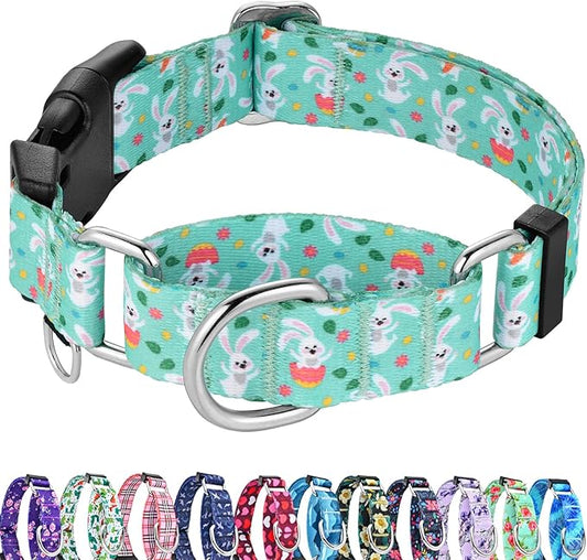Easter Martingale Collar for Dogs with Buckle Bunny Dog Collar Adjustable Soft Nylon Girl Dog Collars for Medium Dogs, Green Rabbit
