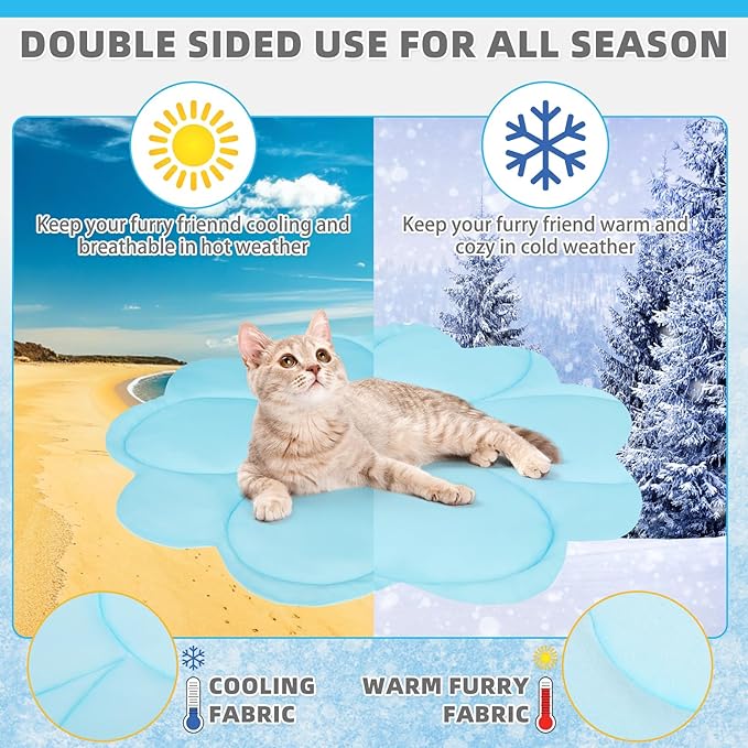 KOOLTAIL Cat Cooling Mat, Upgraded Two Sided Cooling Pad for Dogs Cats Puppy, Soft Summer Pet Sleeping Blanket Kennel to Keeping Cool, Washable Dog Mats for Crate Sofa Bed Outdoor Indoor, Flower Blue