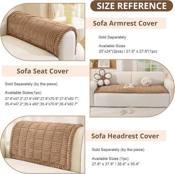 OstepDecor Couch Cover for Dogs, Washable Non Slip Sofa Cover for Pets, Soft Couch Covers for Sofa, Loveseat and Sectional, Furniture Protector Against Pet Hair & Scratches (27.6" x 70.9", Brown)