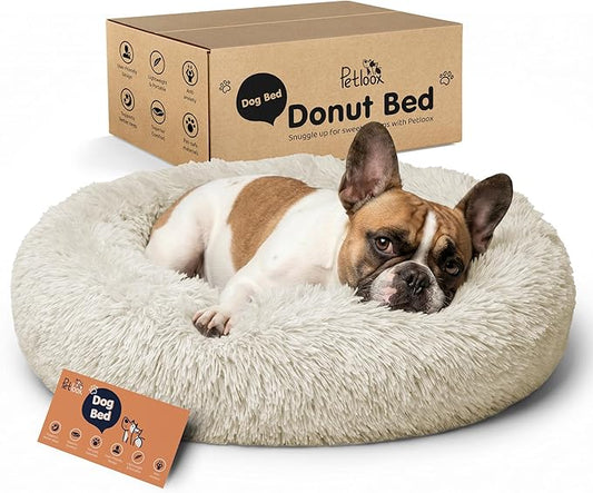 Donut Dog Bed - Premium Comfort for Anxiety Relief - Fluffy & Calming Design with Ultra-Plush Support | Cozy Round Dog Bed with Super Soft Circle Style (Cream, Medium)