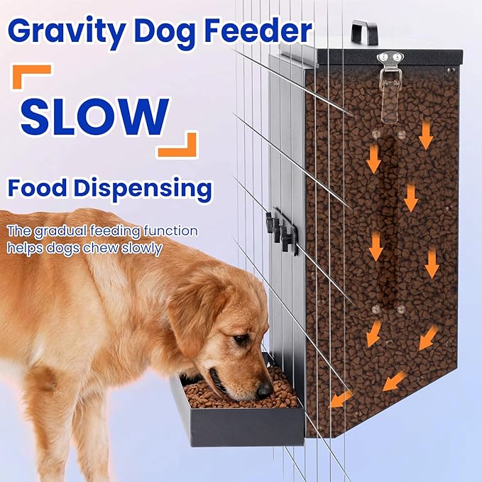 17Lbs Automatic Dog Feeder for Outside Kennel, Galvanized Gravity Dog Food Dispenser for Hanging Cage, Pet Cage Feeder for Large Breed,Rabbit,Chicken,Puppy,Ferret,Chinchilla,Ferret