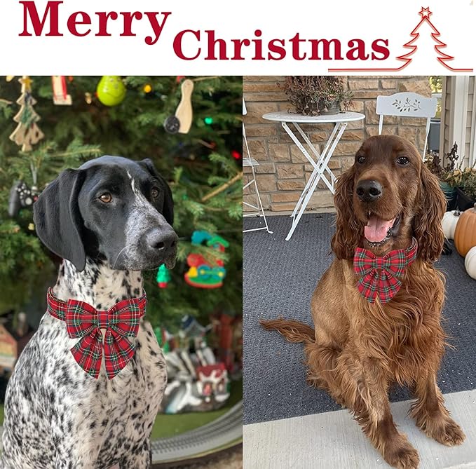 Unique style paws Christmas Dog Collar with Bow Tie Scottish Plaid Puppy Collar for Small Medium Large Dogs as Holiday Autumn Winter Gifts-M
