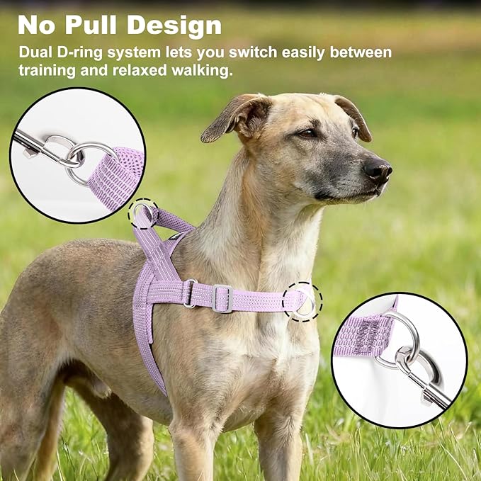 No Pull Dog Harness with Handle, Adjustable Soft Mesh Padded Reflective Walking Harness with Front Clip for Small Medium Large Dogs – Quick Fit No Escape for Training and Hiking (Purple, XS)