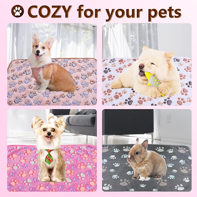 UTTPLL Blankets Super Soft & Warm Fleece Flannel Pet Blanket Cats Dogs Cute Paw Print Pet Throw Puppy Blankets Fleece Grey Paw Medium