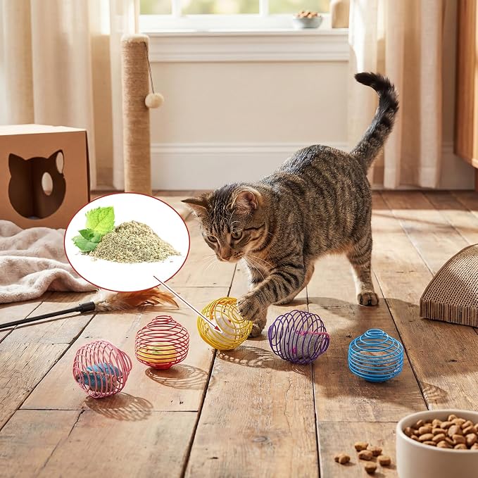 Jecery 5 Pcs Cat Spring Toys Stretchable Rolling Balls Colorful Playful Coils Interactive Action Toy Caged Rats for Kitten Pet Supplies (Catnip Rats,Soft Color)