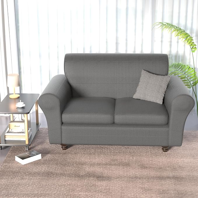 Stretch Couch Covers for 2 Separate Cushion Couch Sofa -Living Room Couch Sofa Cover,Washable Sofa Slipcover,Pet Friendly Furniture Protector with Elastic Bottom,Universal Fit for Home(Gray,Loveseat)