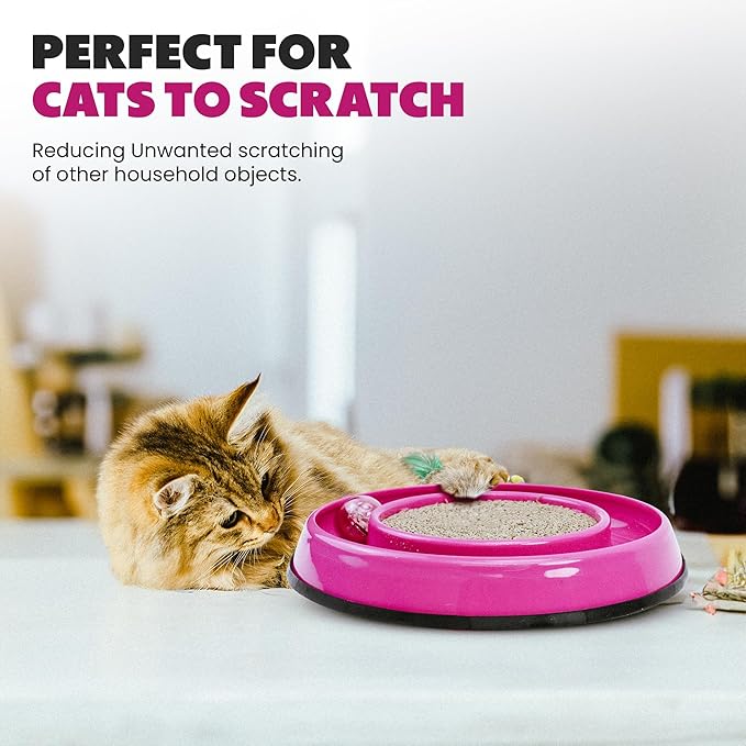 SPOT Rockin’ Cat Scratcher Toy – Interactive LED Light-Up Ball Cat Toy, Corrugated 5-Inch Cardboard Scratching Pad with Catnip Bag for Claw Care & Play, Non-Slip Rubber Base, 10-Inch, 1-Piece