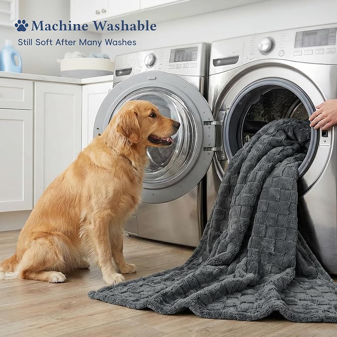 David's Home Large Dog Blankets Washable Pet Bed Cover, Soft Fluffy Fuzzy Cat Puppy Blanket with Premium 300GSM Fleece for Pet Kitten Doggy, Dark Grey, 50x60IN