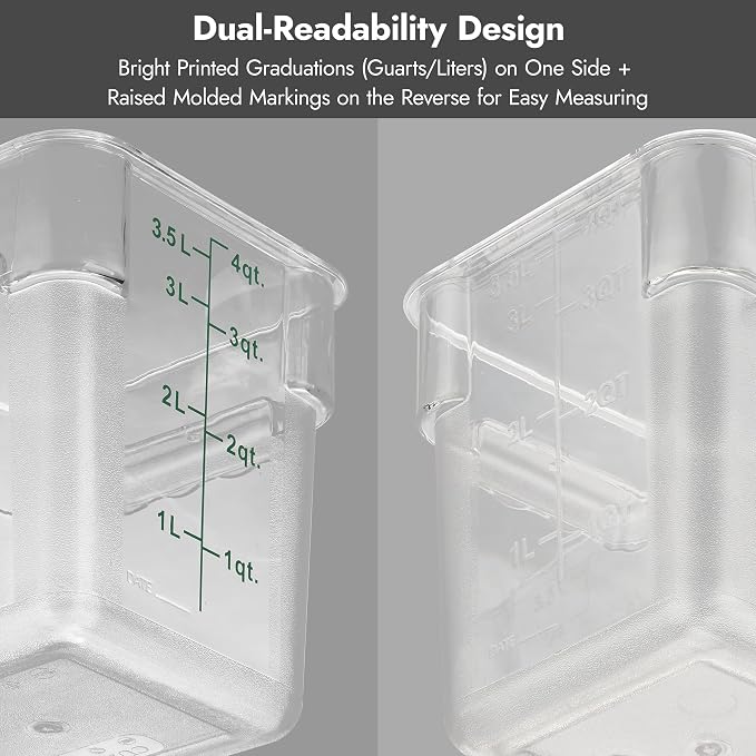 CURTA 4-Pack Food Storage Containers with Blue Lids - 12 Qt & 22 Qt Square Clear Polycarbonate - NSF Listed, Commercial Grade, Freezer & Dishwasher Safe, Stackable