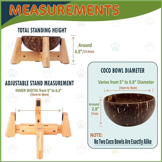 Raised Dog Bowl for Small Dogs - Elevated Natural Coconut Shell Bowl with Wood Stand - 20-oz Capacity