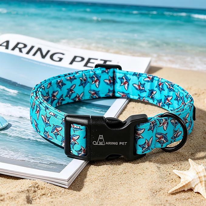ARING PET Summer Dog Collar, Cute Blue Shark Pet Collars with Quick Release Buckle for Puppy Small Medium Large Boy Girl Dogs-XS