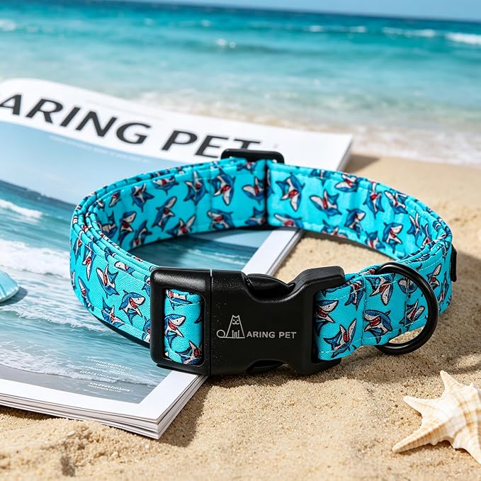 ARING PET Summer Dog Collar, Cute Blue Shark Pet Collars with Quick Release Buckle for Puppy Small Medium Large Boy Girl Dogs-S