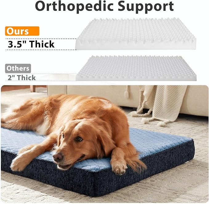 JOEJOY Orthopedic Dog Bed for Extra Large Dogs, Washable Dog Crate Bed Large Sized with Removable Cover, Egg Memory Foam Big Pet Beds, Light Blue, 47"x29"