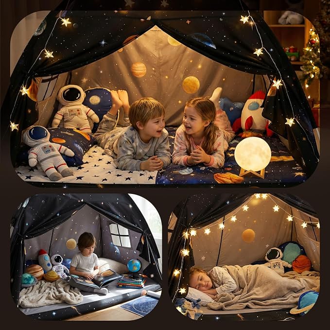 Sherilyn Full Bed Toddler Canopy Tent, Kids Indoor Canopy Privacy Space Sleeping Playhouse Blackout Bunk Bed Tents Full Size (Galaxy Tent) for Boys Girl Birthday House Gift