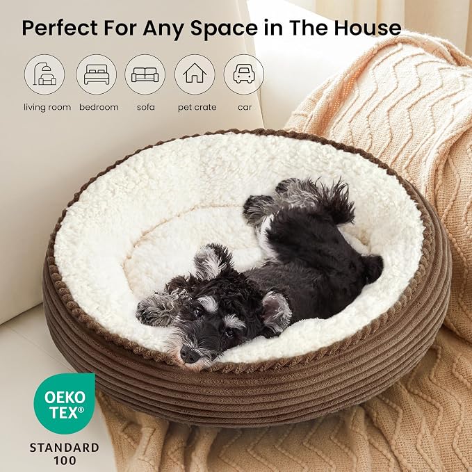 Love's cabin Round Donut Cat and Dog Cushion Bed, 24in Pet Bed for Small or Medium Dogs, Anti-Slip & Water-Resistant Bottom, Soft Durable Fabric Pet Beds, Washable Calming Cat Bed Dark Brown