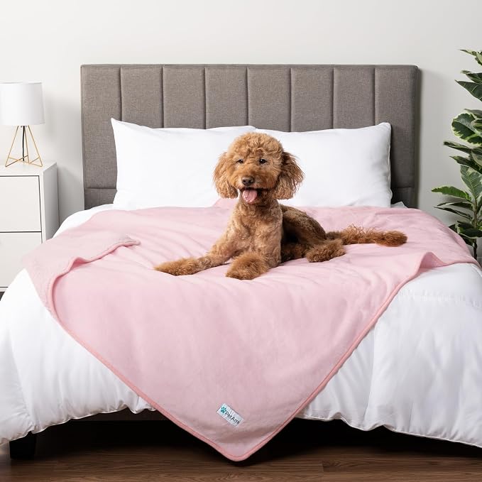 PetAmi Waterproof Dog Blanket for Extra Large Dogs, Pee Proof Pet Blanket for Bed Couch, Reversible Water Proof Blanket for Puppy Indoor Cat, Soft Dog Crate Cover Washable, Queen 90x90 Pink