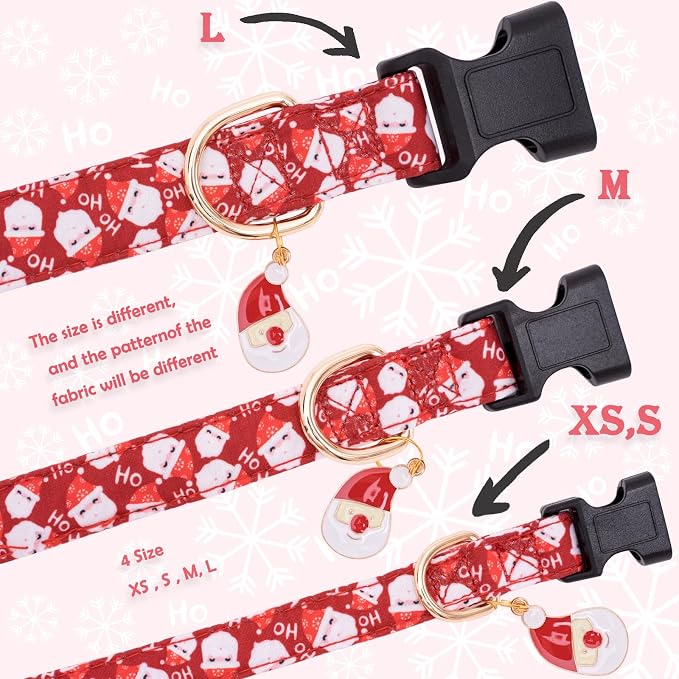 Faygarsle Red Dog Collar Christmas Design Santa Claus Pattern for Small Medium Large Dogs Collar Cute Stylish Girl Boy Christmas Dog Collar S