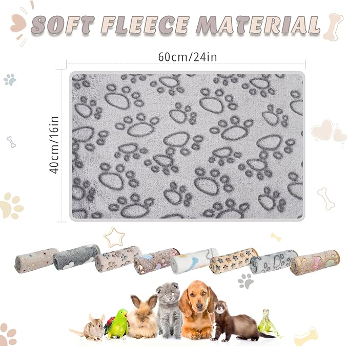 8 Pack Guinea Pig Cage Liner, Washable Guinea Pig Fleece Blankets Beding Accessories, Flannel Throw Warm Sleep Mat, Pet Pee Pads for Small Animal Hamster Rabbit Puppy Cat (Dark Color, 26x14 Inch)
