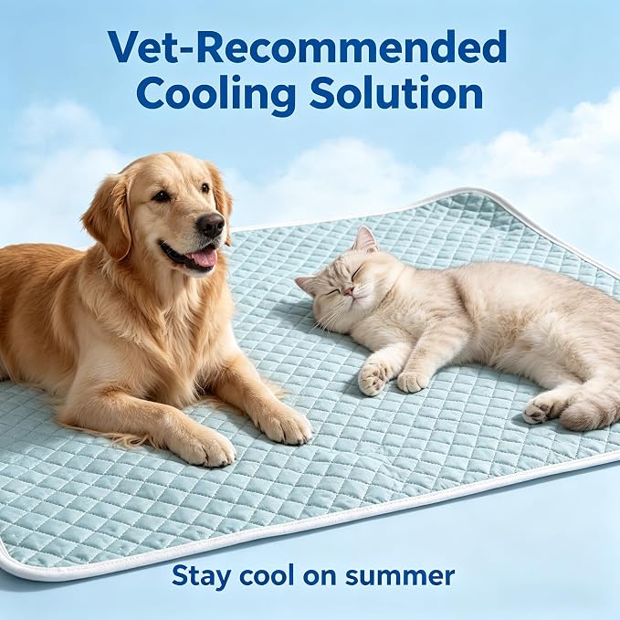 Dog Cooling Mat Q-Max>0.5 Self Cooling Crate Pad for Bed, Floor, Car Travel Indoor Outdoor Summer Use Breathable Portable Washable Pet Cooling Mat with Arc-Chill Fabric Light Blue 28" x 22"