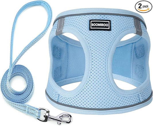 Dog Harness with Leash Set, No Pull Adjustable Reflective Step-in Puppy Pet Vest Harnesses for Small Medium Large Dogs and Cats,Sky Blue M