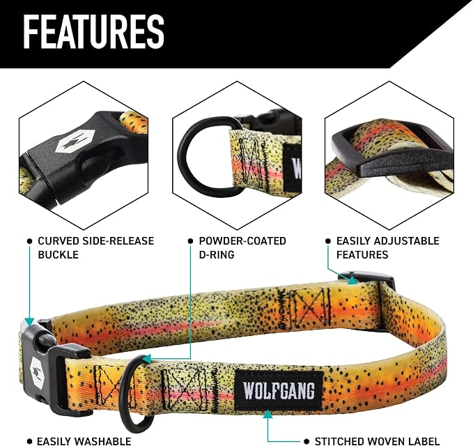 Wolfgang Heavy Duty, Adjustable Dog Collar with Quick Release Nylon Buckle for Walking & Training, CutBow Print, Small