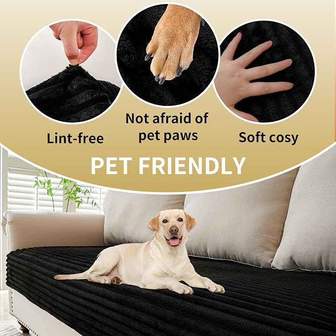 HAOMAIJIA Waterproof Couch Cover for Dogs Washable,Faux Fur Pet Couch Covers for Sofa,Soft Dog Bed Cover Non-Slip Couch Covers for 3 Cushion Couch Sofa Pet Friendly (Black, 35" x 74" 1 Pack)
